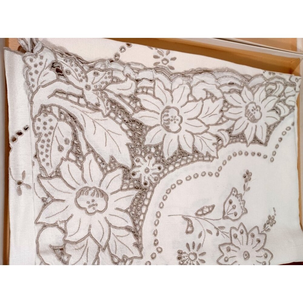 NOS Vintage Madeira Daisy Floral Cutwork Tablecloth Set With Delicate Embroidery - Picture 6 of 14